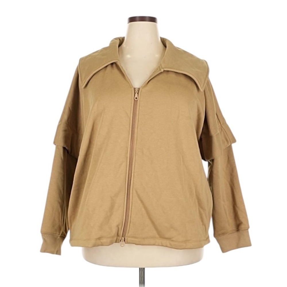 NWT Girlfriend Collective Light Brown Macie Two-Way Zip Layered Jacket Size XXXL - Picture 2 of 12